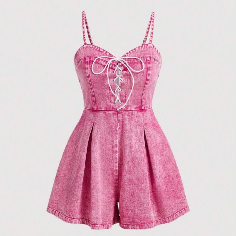 Large Pink Denim Jean Romper